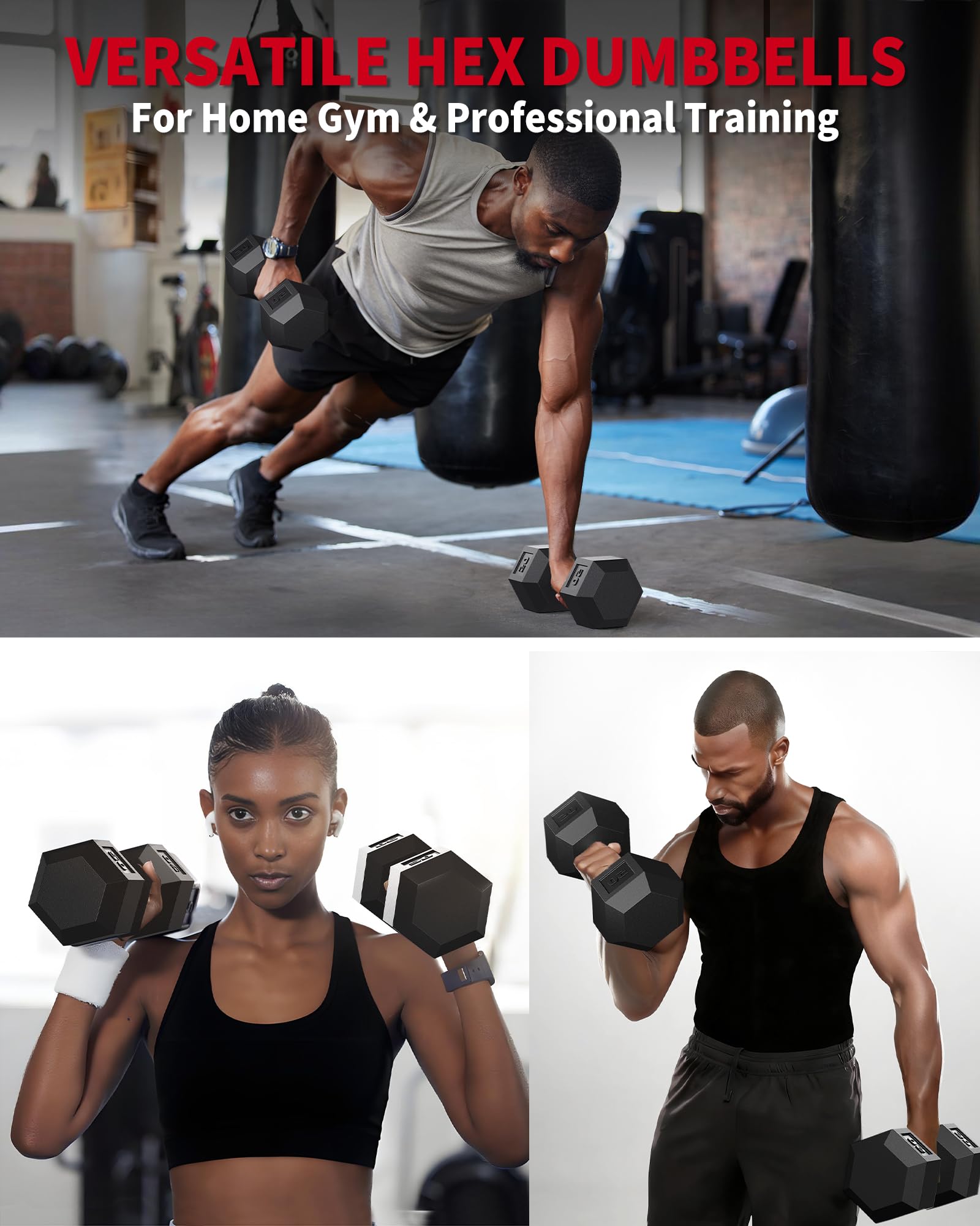 Garvee 45 LB Hex Dumbbell Set of 2 with Cast Iron Core, Rubber Encased Coating and Textured Carbon Steel Handle for Home Gym Strength Training