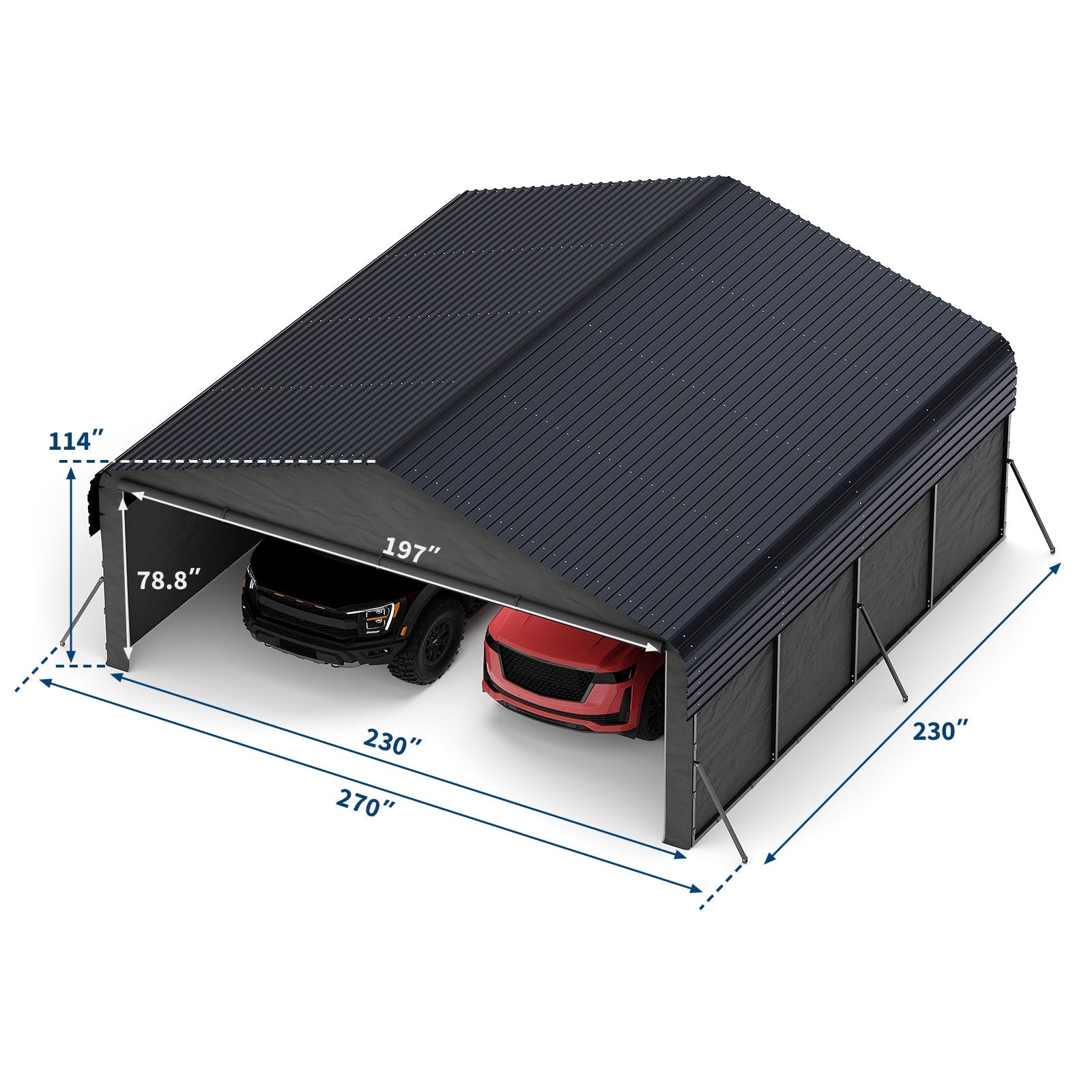 Garvee 20' x 20' x 10' Enclosed Metal Carport, Heavy-Duty Steel Garage Shelter for 2 Cars, Trucks, Boats & Tractors, Gray