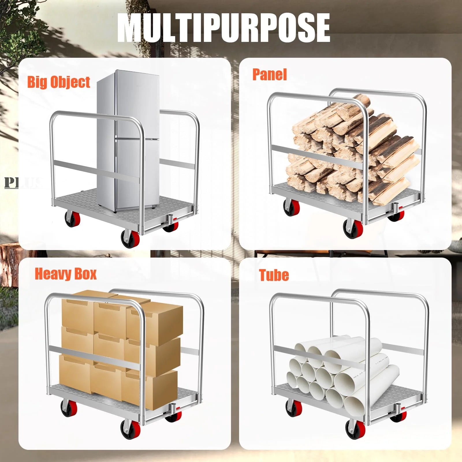 Garvee 2-in-1 Heavy Duty Panel Truck Cart, 36" x 24" All Steel Platform Truck with 3 Side Handrails, 2200 Lbs Cart with 4 Rubber Swivel Casters for Loading and Storage, 6 Holes