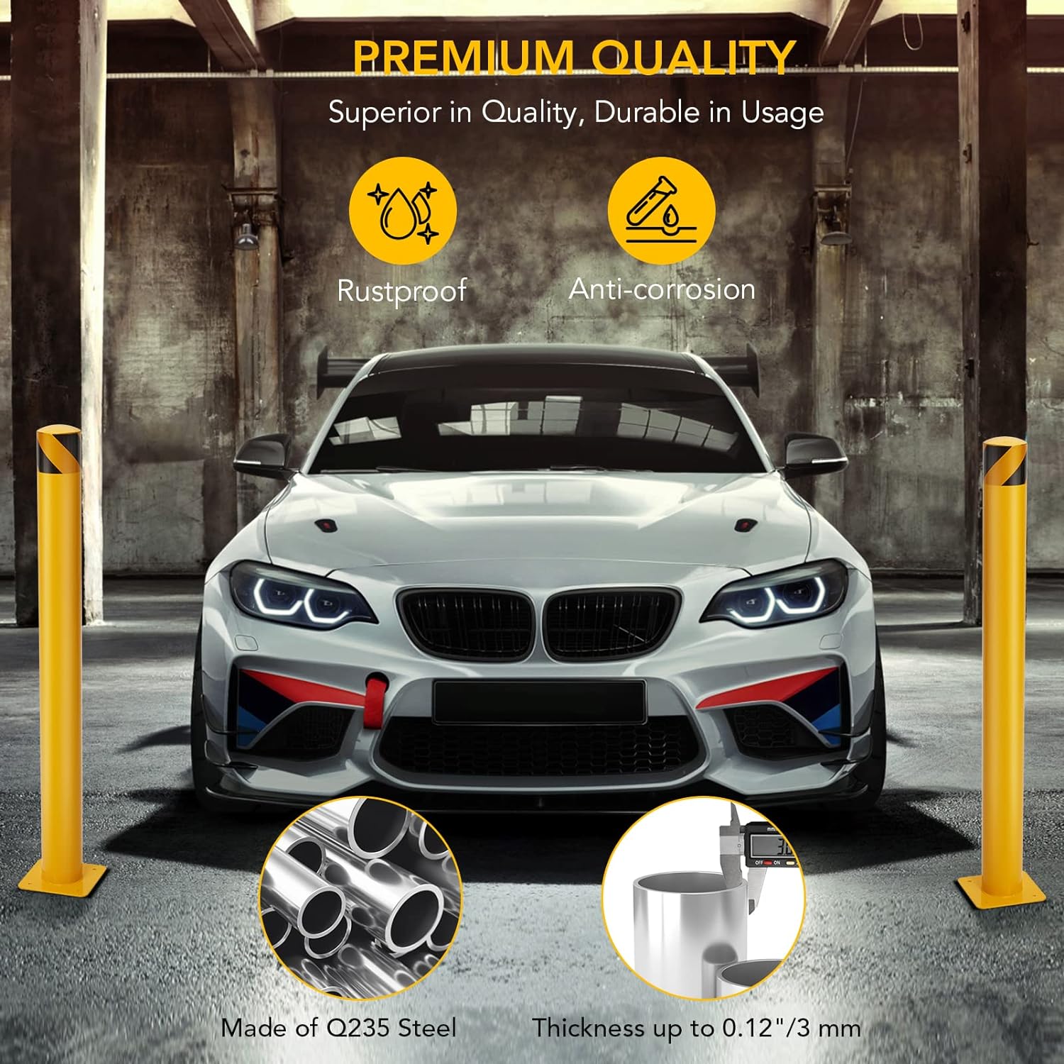 Garvee 2 Pack 36" Yellow Safety Bollards for Driveway & Parking