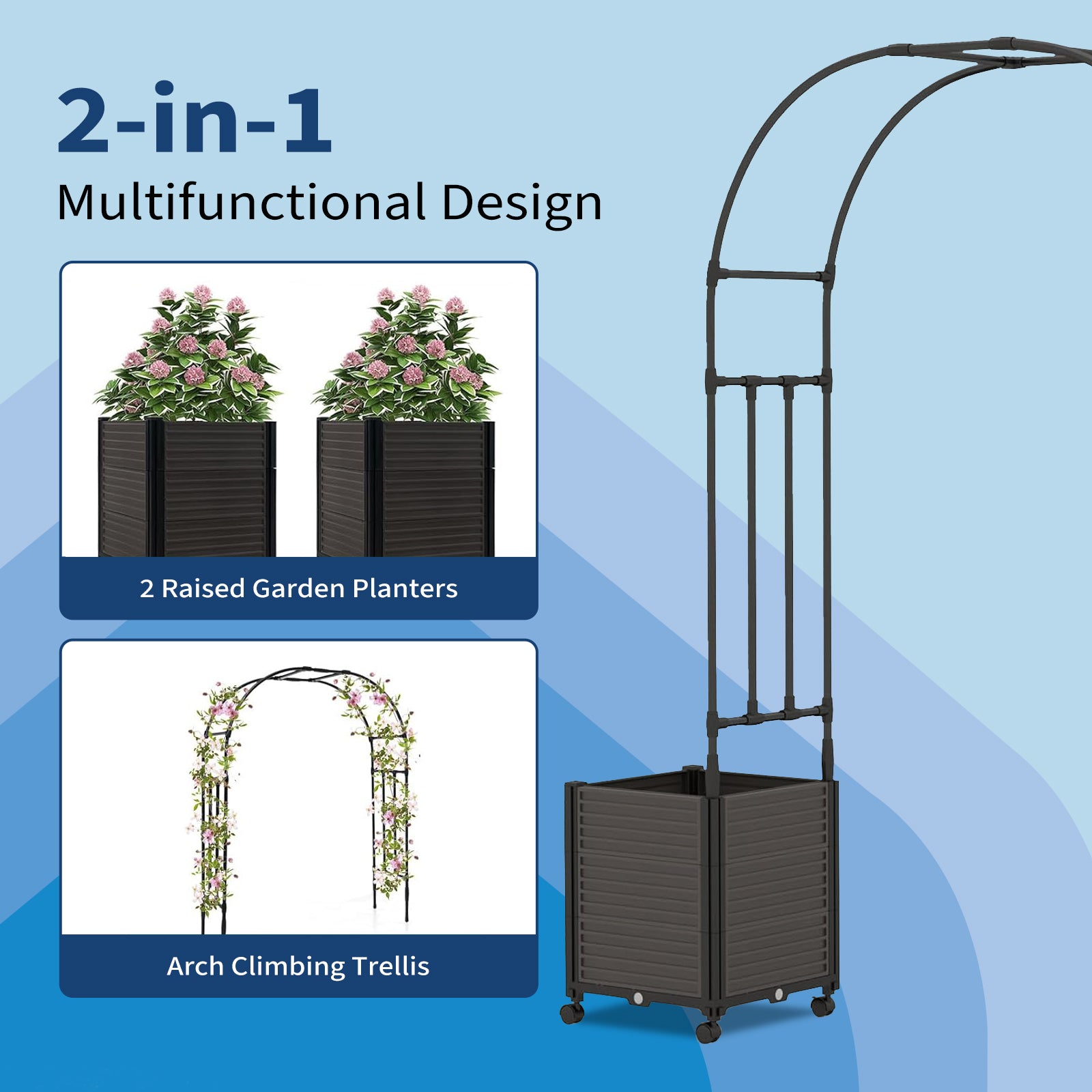 Garvee Adjustable Metal Garden Arch Trellis, Black Wedding Arbor for Climbing Plants, Span 1.8