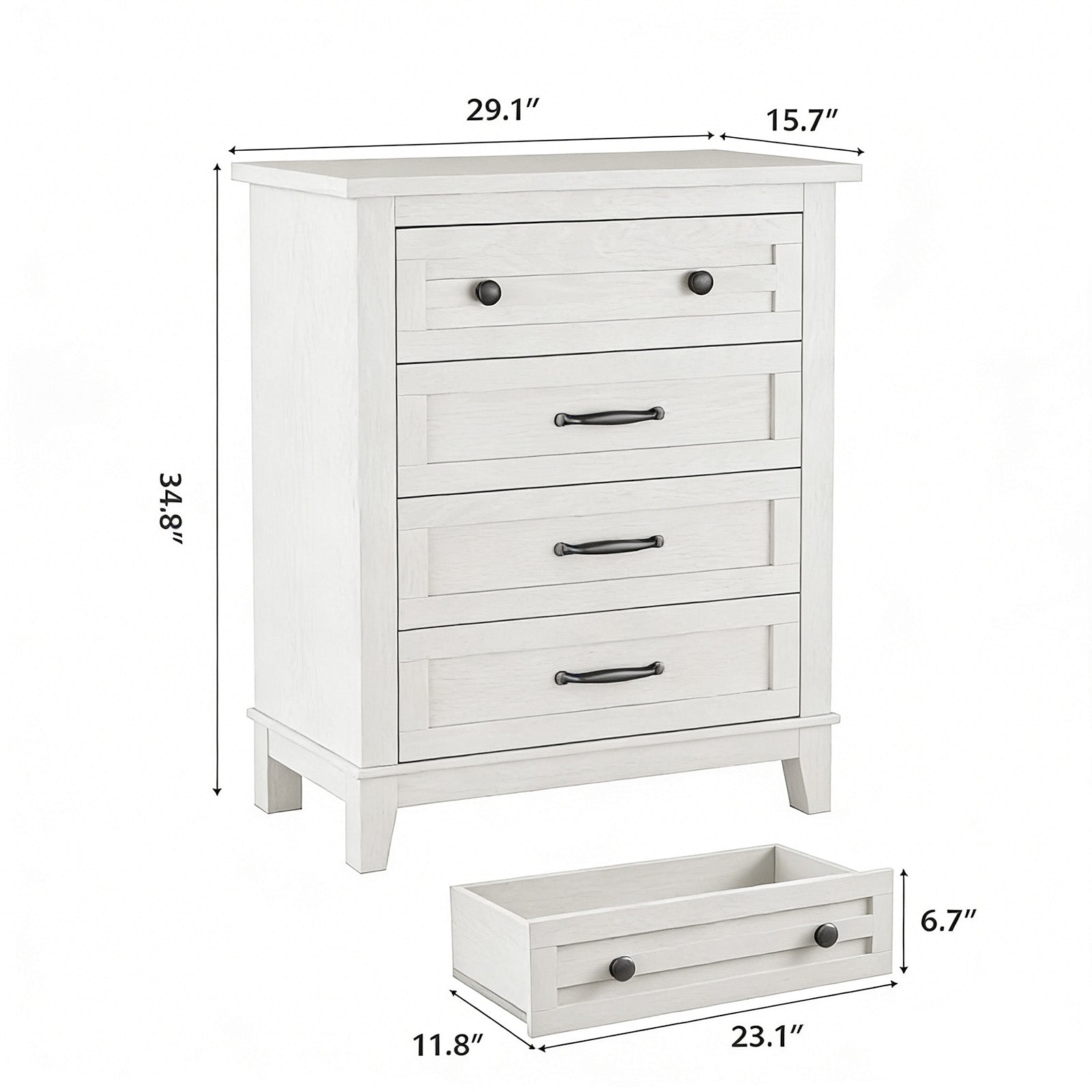 Garvee 4 Drawers Dresser for Bedroom, 34.8" Tall Vertical Drawer Dresser with Large Storage, Waterproof Top, Anti-Tipping, Freestanding Wooden Closet Chest for Bedroom, Living Room, Ash White