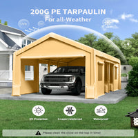 Garvee 13'x20' 200G Carport Top Replacement Cover , Heavy-Duty Garage Top Tent Shelter Tarp Waterproof & UV Protected (Top Cover Only, Frame Not Included), Yellow