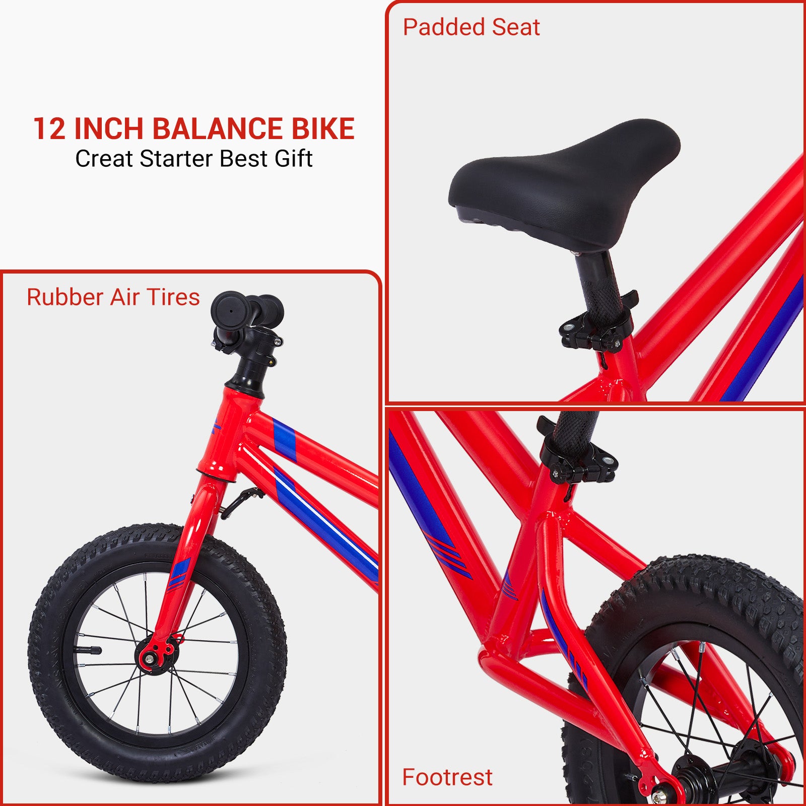 Garvee Balance Bike Lightweight Toddler Bike for 2-6 Year Old Boys and Girls - No Pedal, Adjustable Handlebar and Seat, Aluminium, EVA Tires - Red
