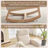 Garvee Nursery Wingback Rocking Glider Chair, Upholstered Accent Rocker Chair, Tall Back Arm Chair with Pockets, Rubber Wood Legs and Side Pocket for Living Room, Beige