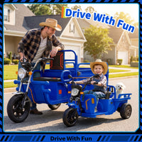 Garvee Ride P Series 3-Wheels Electric Tricycle w/Trailer, 12V Battery Powered Kids Motorcycle with Sand Shovel, 2x55W Motors, Bluetooth, Music, Headlight, Ride on Motorcycle for Kids Toddlers, Gift for Boys Girls, Dark Blue