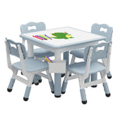 Garvee Adjustable Toddler Table & 4 Chairs Set with Graffiti Desktop, Storage, Watercolor Pens, Non-Slip Legs, for Home & Nursery - light grey