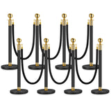 Garvee 8PCS Stanchion Posts Queue with Black Velvet Rope, Crowd Control Barriers for Events, 5 FT Black Velvet Ropes, Gold & Black