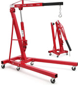Garvee Cherry Picker Engine Hoist Folding Engine Crane 2 Ton 4400lb Heavy Duty Hydraulic Shop Crane With 6 Casters Telescopic Boom Hitch - Red