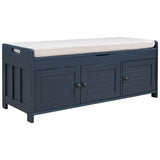Garvee Entryway Shoe Bench with Shutter-Shaped Door Metal Handle Removable Seat Large Storage Spaces for Keys Wallets Umbrellas Sunglasses Leashes Antique Navy - Antique Navy