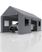 Garvee 10' X 20' Portable Garage with Heavy Duty Carport Canopy, Steel Poles, 4 Roll-Up Doors & Windows, Height Adjustable for Pickup, Boat, and Equipment, Silver Grey - Grey