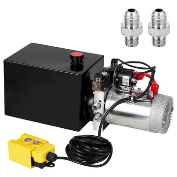 Garvee 4 Quart Hydraulic Pump 12V Double Acting Hydraulic Power Unit, Hydraulic Pumps with 4L Steel Tank, Hydraulic Pump Power Unit for Dump Trailer Car Lifting Platforms