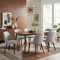 Garvee Set of 6 Mid-Century Modern Fabric Upholstered Dining Chairs with Padded and Solid Wood Legs, Grey