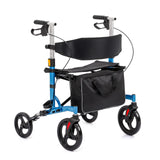 Garvee Widen Seat Rolling Walkers for Seniors Double Folding Rollator Walkers Lightweight Aluminium Frame Rollator Walker/Comfort Handles with Dual Braking System/Thick Backrest/ 4 Wheels(Blue) - Blue