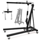 Garvee 2T Engine Hoist with Lever - 4400 lbs Heavy-Duty Folding Cherry Picker Hydraulic Tilting Shop Crane with 6 Iron Caster Wheels, Telescopic Boom, and Hitch, Black - Black