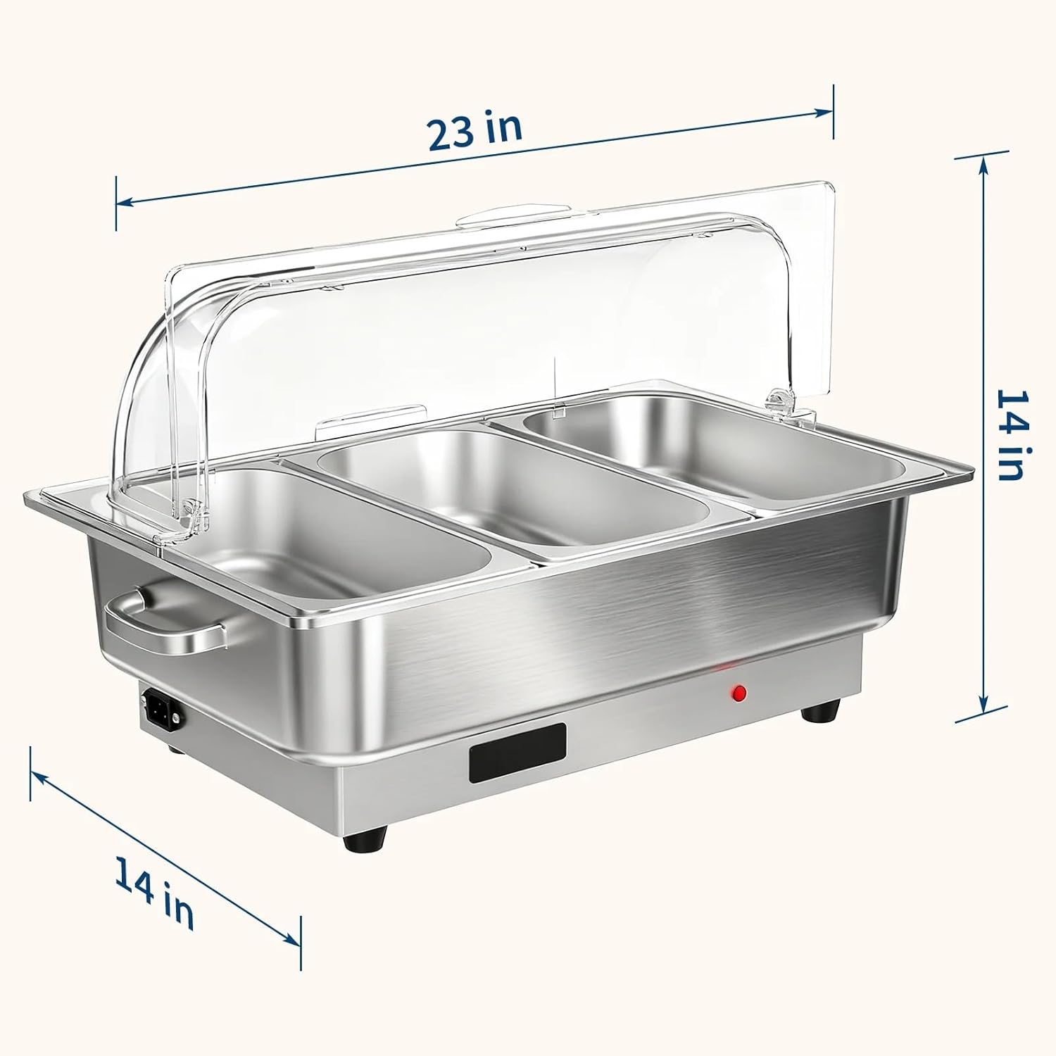 Garvee Electric Chafing Dish Buffet Set, 3 × 3 QT Roll Top Food Warmer with Transparent PC Lid, 400W Temperature Control 86-200°F, Stainless Steel Chafer for Catering Parties(2 Packs)