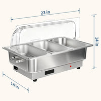 Garvee Electric Chafing Dish Buffet Set, 3 × 3 QT Roll Top Food Warmer with Transparent PC Lid, 400W Temperature Control 86-200°F, Stainless Steel Chafer for Catering Parties(2 Packs)
