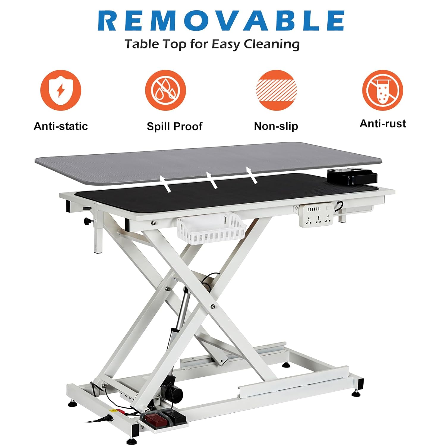 Garvee 50 Inch Electric Dog Grooming Table, Heavy Duty, Height Adjustable Pet Grooming Table with Socket w/Leveling Wheels, Grooming Arm, Anti Slip Tabletop & Tool Organizer, for All Pets