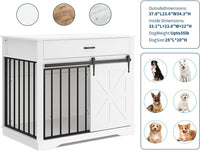 Garvee 37.8"W Dog Crate Furniture for Small/Medium Dogs, 2-in-1 Iron-Wood Fusion Dog Cage Indoor As Side End Table, Farmhouse Dogs Kennel with Sliding Barn Doors & Storage Drawer, White