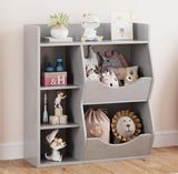 Garvee 3-Tier Wooden Kids Bookshelf with 5 Cube Double-Side Display, Grey - Grey