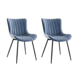 Garvee Upholstered Dining Chairs Set of 2, Mid Century Modern Armless Kitchen Chair with Faux Leather & Back & Metal Legs, for Dining Room, Bedroom, Reception Waiting Room - Blue-stripe