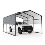 Garvee 13'x16' Metal Carport with Heavy Duty Galvanized Steel Roof and Reinforced All-Metal Frame, Permanent Shelter for Agricultural Machinery, Cars, Boats, Grey - Grey