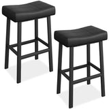 Garvee 29 Inch Backless Saddle Barstools Set of 2, Counter Height Upholstered Padded Barstools with Curved Surface, Metal Leg and Footrest, for Kitchen Counter, Home Bar (Black, 29 inch-Set of 2)
