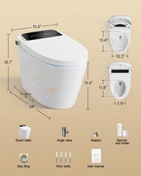 Garvee Elongated One-Piece Smart Toilet in Tankless Design with Bidet, Auto Open/Close, Heated Seat, Instant Warm Water & Dryer and Foot Sensor Operation for Bathroom