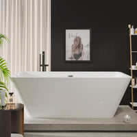 Garvee SZ3 59" Freestanding Bathtub in Streamline Design with Chrome Overflow and Drain, cUPC Certified, White