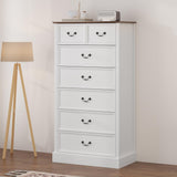 Garvee White 6 Drawers Dresser for Bedroom, Wood Modern Dresser Chest of Drawers Organizer Storage,Vintage Design,Rustic Tall Dresser Chest of Drawer for Living Room, Closet, Hallway Children's Room - White+brown
