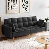 Garvee Convertible Futon Couch Sofa Bed + Tufted Linen Upholstery + Sturdy Wood Frame + Folding Love Seat + Black + Living Room - Coffee