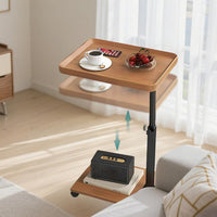 Garvee Modern C Shaped Tables Adjustable Height, 360° Swivel Lift Top Bed End Tables with Wheels, Small Side Table for Couch Living Room, Bedroom(Wood Color)