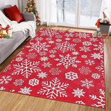 Garvee Christmas Area Rug 5x7 Feet Christmas Snowflake Pattern Floor Cover Machine Washable Indoor Carpet Rug Decorative Non Slip Accent Rug for Kitchen Bathroom Living Room Bedroom - Red