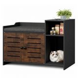 Garvee Cat Litter Box Enclosure, Hidden Litter Box Furniture with Litter Mat & Storage Shelf, Farmhouse Indoor Cat House Cabinet for Hallway, Bedroom, Black - Black