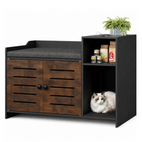 Garvee Cat Litter Box Enclosure, Hidden Litter Box Furniture with Litter Mat & Storage Shelf, Farmhouse Indoor Cat House Cabinet for Hallway, Bedroom, Black