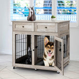 Garvee Double Room Wooden Dog Cage with Divider and Tray - Grey