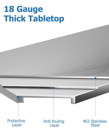GARVEE 48"L x 24"W x 34"H Stainless Steel Work Table with Backsplash - NSF Certified, Heavy-Duty Kitchen Prep Table for Home, Restaurant, Hotel, and Outdoor Use