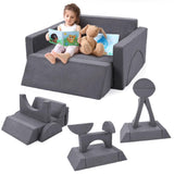 Garvee 7Pcs Kids Play Couch, Modular Kids Sofa Toddler Couch, Multifunctional Play Couch Convertible Sofa Play Set for Playroom Nursery, Dark Grey - Dark Grey