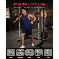 Garvee Power Cage Multi-Functional Power Racks with Dual Pulley Systems for Home Gym 1200 LBS Steel Frame Fitness Squat Rack Black