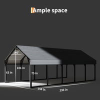 Garvee 12x25 FT Metal Carport Oversized Reinforced Frame Steel Roof Rust-Resistant Triple Coated All-Weather Shelter for Trucks Boats Tractors