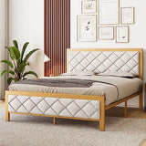 Garvee Queen Size Bed Frame, Metal Bed Frame with Upholstered Velvet Headboard, Platform Bed Frame with Steel Slats, No Box Spring Needed, Easy Assembly,Non-Slip and Noise-Free, Strong Weight Capacity - Gold + Beige