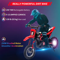 Garvee Ride - T Series: 24V Kids Electric Dirt Motorcycle for Kids Ages 13+, 250W Electric Off-Road Motorcycle,Up to 13.6MPH, Twist Grip Throttle,Metal Suspension,Air-Filled Tires,Leather Seat - Red