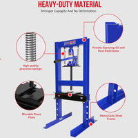 Garvee 6-Ton Hydraulic H-Frame Shop Press - 4-Hole Adjustable Height Table with Movable Plates for Garage and Professional Use, Blue