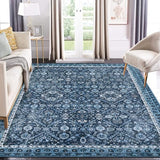 Garvee Washable Area Rug 8x10 Large Vintage Oriental Rugs for Living Room Soft Vintage Bedroom Rug Ultra-Thin Traditional Floral Carpet Stain Resistant Rug for Dining Room Guest Room Home Decor 8x10 - Blue