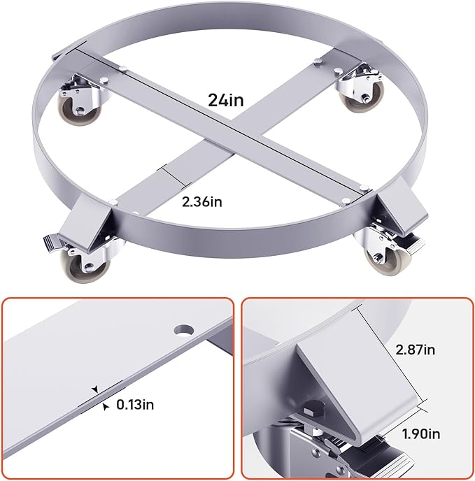 Garvee 55 Gallon Drum Dolly, 1000lbs Capacity w/ 4 Swivel Casters