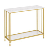 Garvee Console Table Narrow Entryway Table with Glass Shelf, Metal Frame, Fluted Glass Design, 33.5”L, Gold, Ideal for Living Room, Foyer, Bedroom - gold