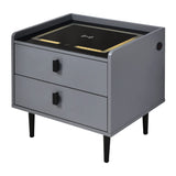 Garvee Modern Nightstand with Adjustable LED Lights Wireless Charging Station USB Charging End Side Table for Bedroom Gray One Size