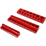 Garvee 3 Pieces Magnetic Socket Holder Set 1/2-inch 3/8-inch 1/4-inch Drive Socket Trays SAE Red Professional Tools Organizer - Sae Red