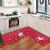 Garvee Christmas Decorative Kitchen Rugs and Mats Washable Kitchen Mats Xmas Throw Kitchen Floor Mat Non-Skid Indoor Kitchen Mat Sets for Laundry Kitchen Sink, 17"x29"+17"x47" - Red