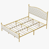 Garvee Full Size Velvet Upholstered Bed Frame with Button Tufted Headboard, Solid Wood Slats, Noise-Free, 11.8" Storage, Gold/Off White - White